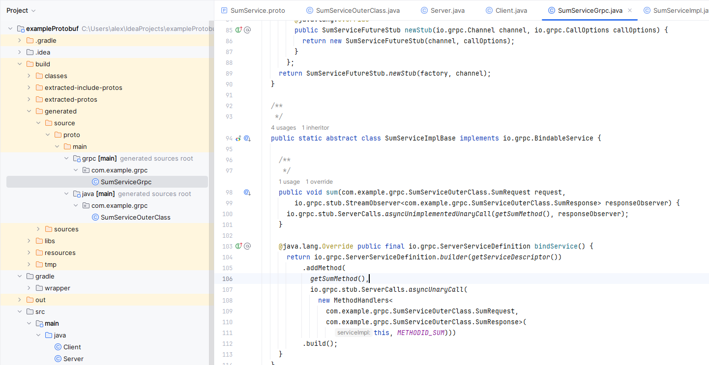 Generated implementation of the base class from the defined proto file