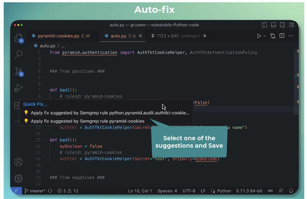 aplikacja automatycznej naprawy wadliwego kodu poprzez rozszerzenie do Visual Studio Code od Semgrep